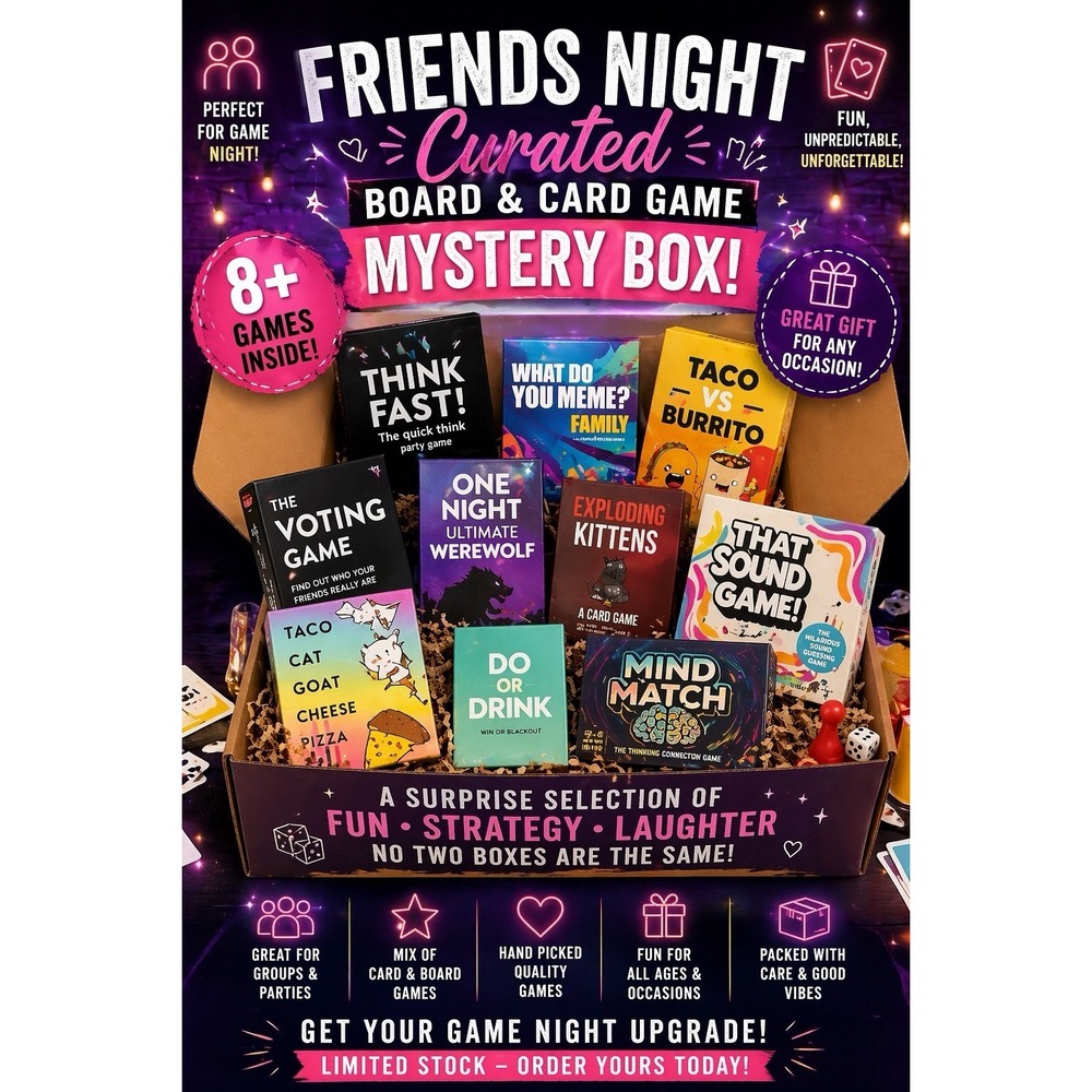 Curated Friends Game Night Mystery Box Board &Card Game Bundle Party Game Lot8+